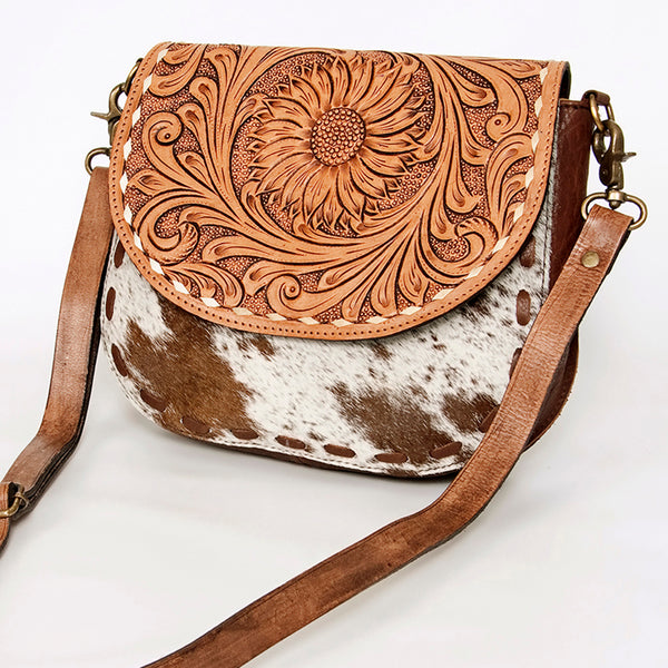 ADBGA211 American Darling Messenger Bag-Floral Hand Tooled Leather & Hair-On Hide