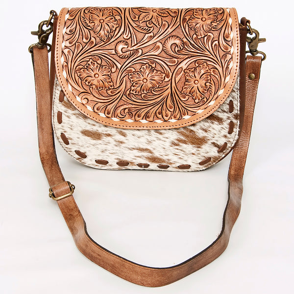 ADBGA211 American Darling Messenger Bag-Floral Hand Tooled Leather & Hair-On Hide