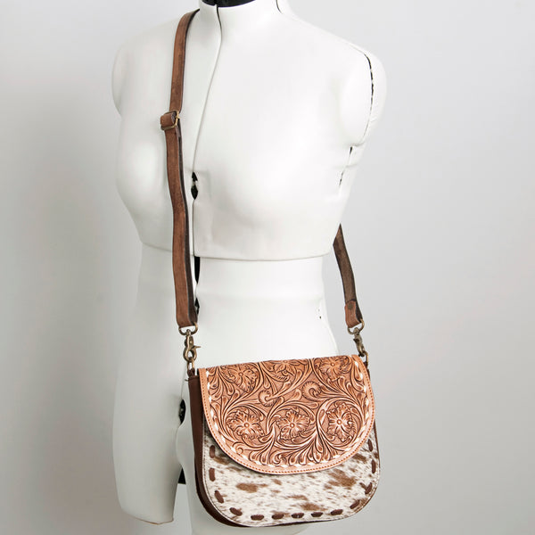 ADBGA211 American Darling Messenger Bag-Floral Hand Tooled Leather & Hair-On Hide