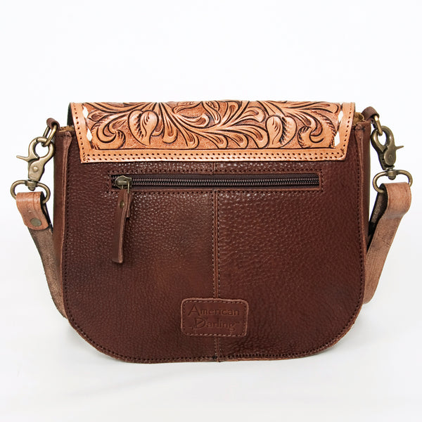 ADBGA211 American Darling Messenger Bag-Floral Hand Tooled Leather & Hair-On Hide