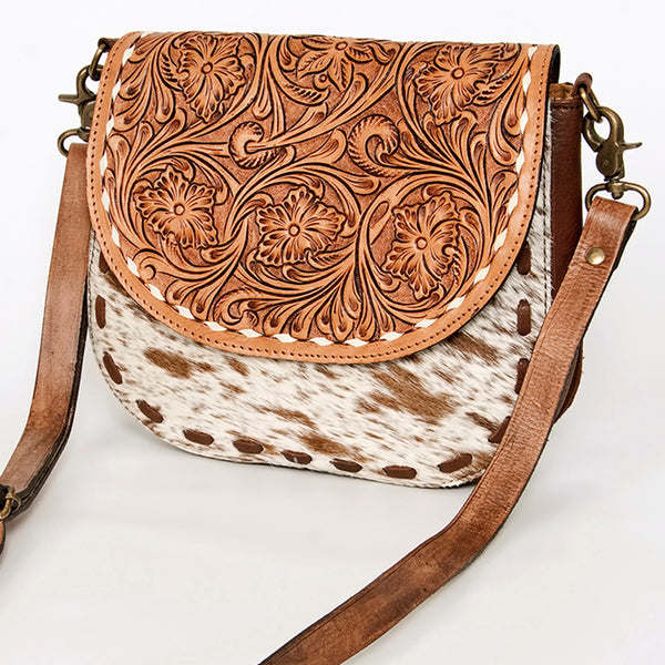 ADBGA211 American Darling Messenger Bag-Floral Hand Tooled Leather & Hair-On Hide