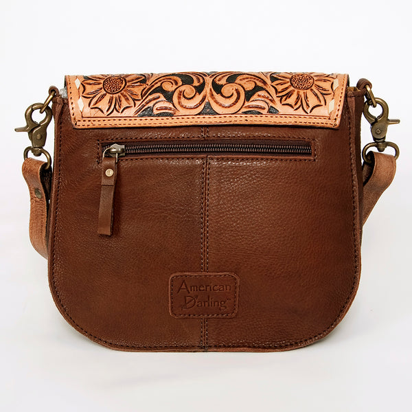 ADBGA211 American Darling Messenger Bag-Floral Hand Tooled Leather & Hair-On Hide