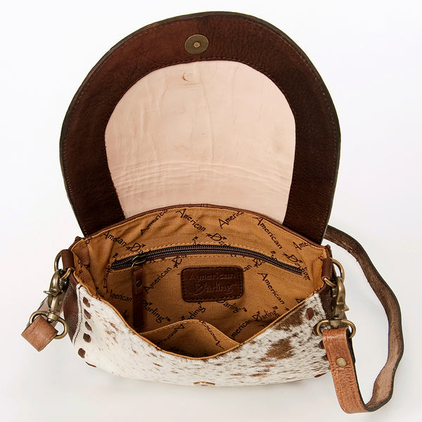 ADBGA211 American Darling Messenger Bag-Floral Hand Tooled Leather & Hair-On Hide