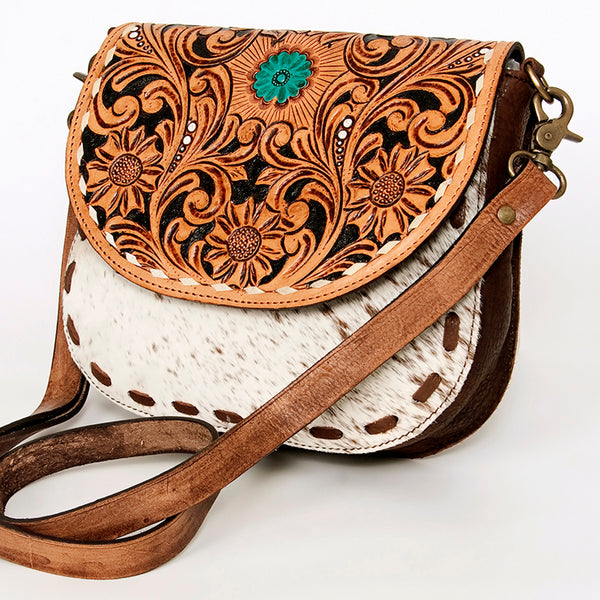 ADBGA211 American Darling Messenger Bag-Floral Hand Tooled Leather & Hair-On Hide