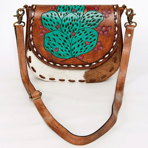ADBGA211 American Darling Messenger Bag-Floral Hand Tooled Leather & Hair-On Hide
