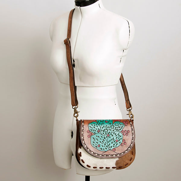 ADBGA211 American Darling Messenger Bag-Floral Hand Tooled Leather & Hair-On Hide
