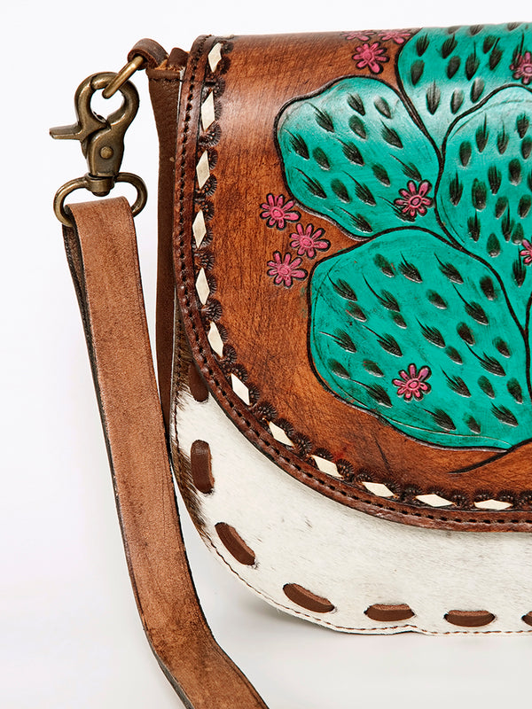 ADBGA211 American Darling Messenger Bag-Floral Hand Tooled Leather & Hair-On Hide