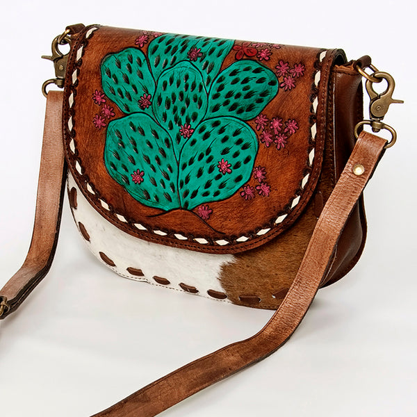 ADBGA211 American Darling Messenger Bag-Floral Hand Tooled Leather & Hair-On Hide