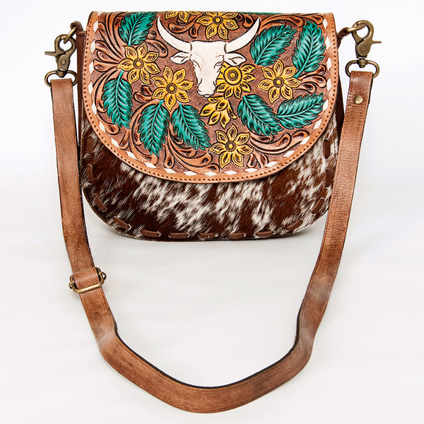ADBGA211 American Darling Messenger Bag-Floral Hand Tooled Leather & Hair-On Hide