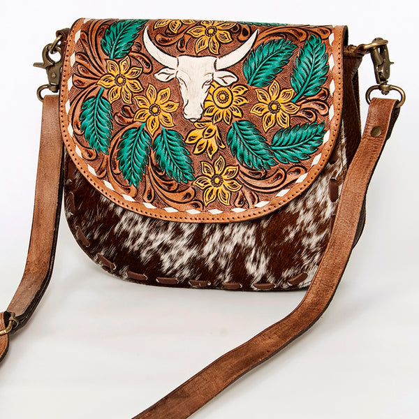 ADBGA211 American Darling Messenger Bag-Floral Hand Tooled Leather & Hair-On Hide