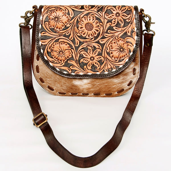 ADBGA211 American Darling Messenger Bag-Floral Hand Tooled Leather & Hair-On Hide