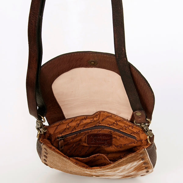 ADBGA211 American Darling Messenger Bag-Floral Hand Tooled Leather & Hair-On Hide