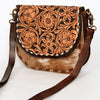 ADBGA211 American Darling Messenger Bag-Floral Hand Tooled Leather & Hair-On Hide