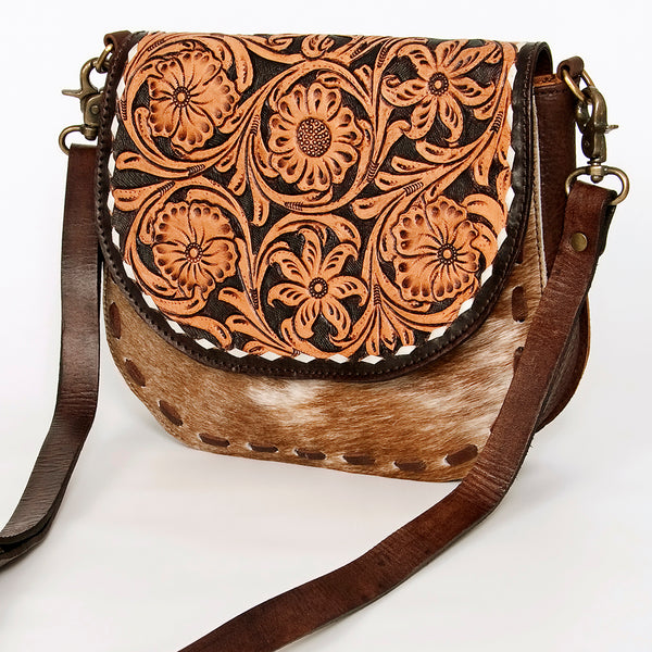 ADBGA211 American Darling Messenger Bag-Floral Hand Tooled Leather & Hair-On Hide