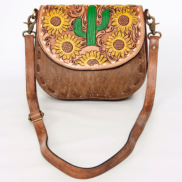 ADBGA211 American Darling Messenger Bag-Floral Hand Tooled Leather & Hair-On Hide
