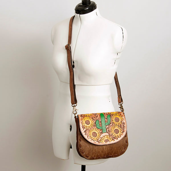 ADBGA211 American Darling Messenger Bag-Floral Hand Tooled Leather & Hair-On Hide