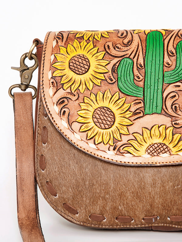 ADBGA211 American Darling Messenger Bag-Floral Hand Tooled Leather & Hair-On Hide