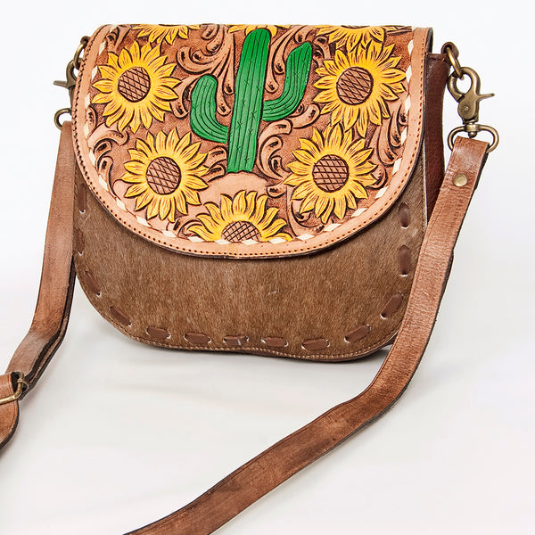 ADBGA211 American Darling Messenger Bag-Floral Hand Tooled Leather & Hair-On Hide