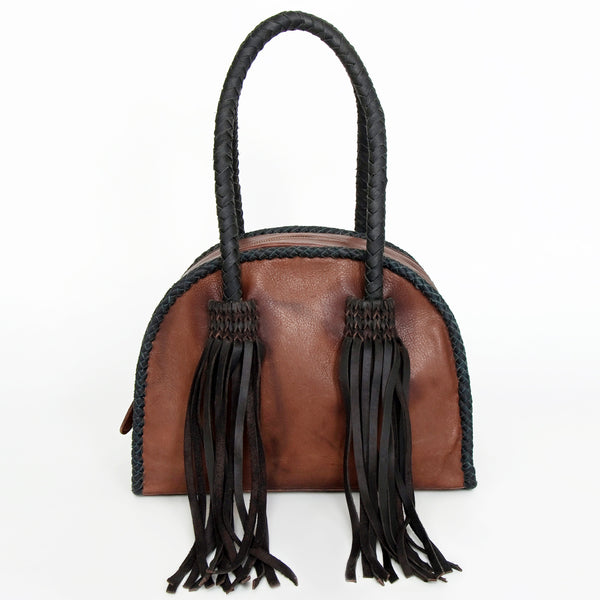 ADBGD152 American Darling Western Leather Tote Bag - Handcrafted Fringed Braided Leather Purse
