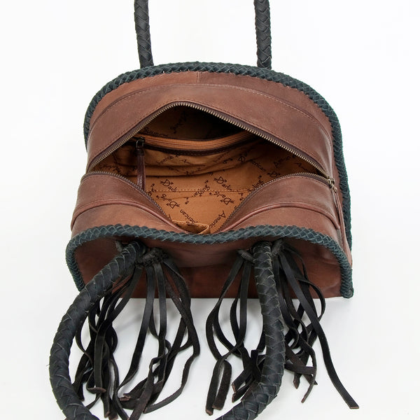 ADBGD152 American Darling Western Leather Tote Bag - Handcrafted Fringed Braided Leather Purse