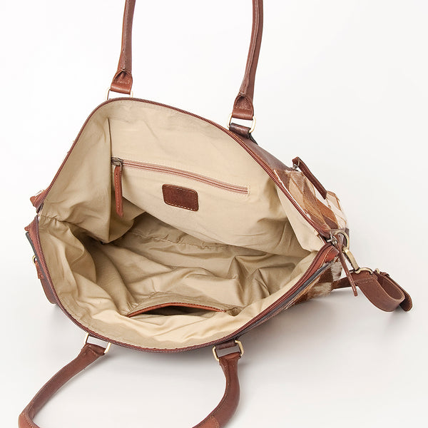 ADBGI105 Western Tote Bag - Genuine Leather & Hair-On Hide with Tooled Detailing