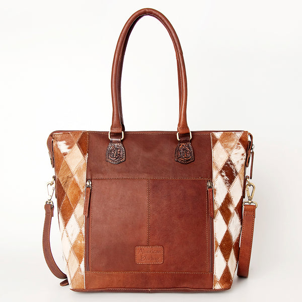 ADBGI105 Western Tote Bag - Genuine Leather & Hair-On Hide with Tooled Detailing