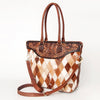 ADBGI105 Western Tote Bag - Genuine Leather & Hair-On Hide with Tooled Detailing