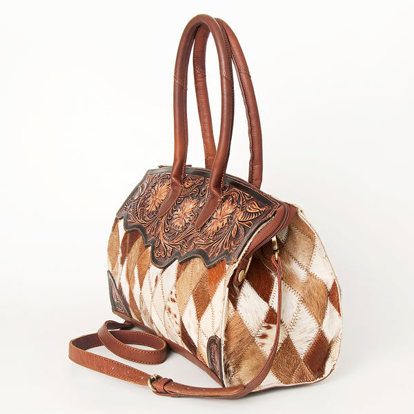 ADBGI108 Cowhide & Tooled Leather Weekender Duffel Bag - Floral Western Travel Purse