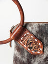 ADBGZ335 Black & White Cowhide Wristlet - Hair-On Hide Clutch with Tooled Leather Detail