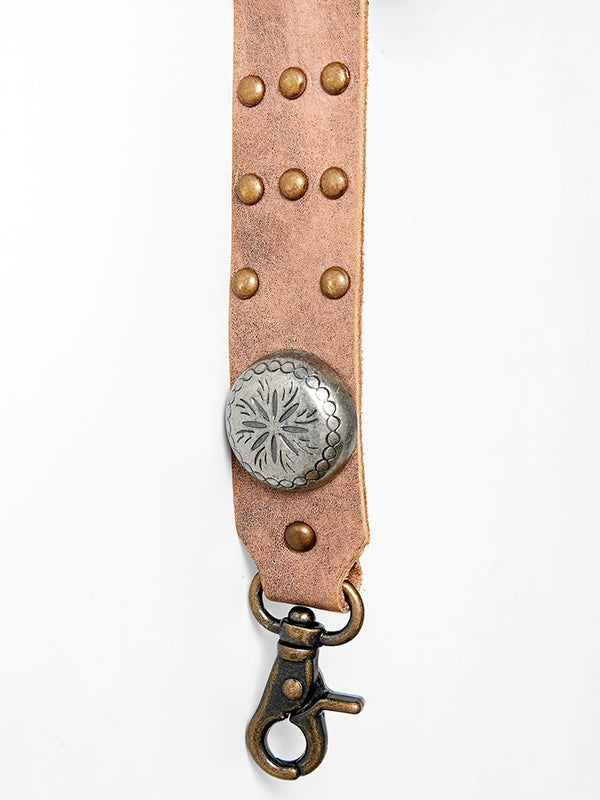 LC-ADBT134 Western Leather Bag Strap with Silver Conchos & Brass Studs - Adjustable Replacement