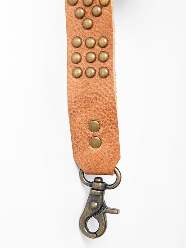 LC-ADBT135 Western Tan Leather Bag Strap with Brass Diamond Studs - Rustic Handcrafted Replacement