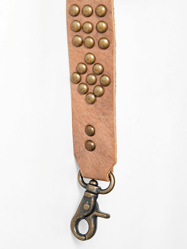 LC-ADBT135 Western Tan Leather Bag Strap with Brass Diamond Studs - Rustic Handcrafted Replacement