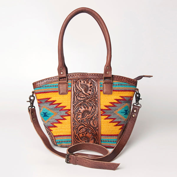ADBG772 American Darling Southwestern Rug Tooled Leather Tote Bag Western Woven Shoulder Purse