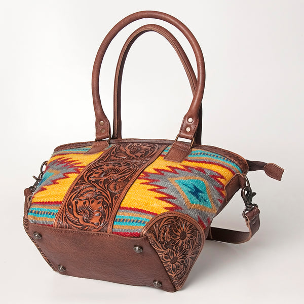 ADBG772 American Darling Southwestern Rug Tooled Leather Tote Bag Western Woven Shoulder Purse