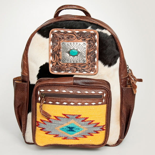 ADBG782 American Darling Western Leather Backpack - Hand Tooled Cowhide & Saddle Blanket