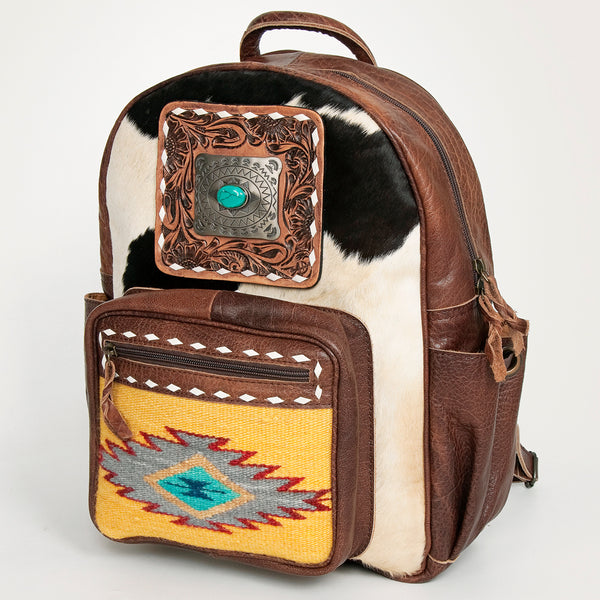 ADBG782 American Darling Western Leather Backpack - Hand Tooled Cowhide & Saddle Blanket