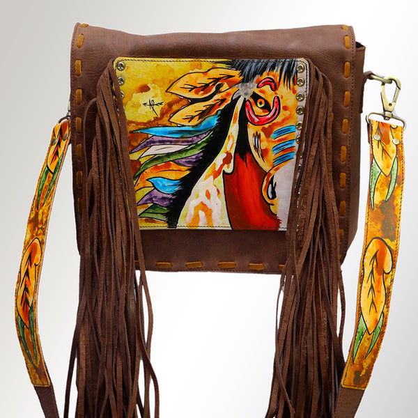 ADBGM109 Fringed Leather Western Crossbody Bag - Painted Artwork