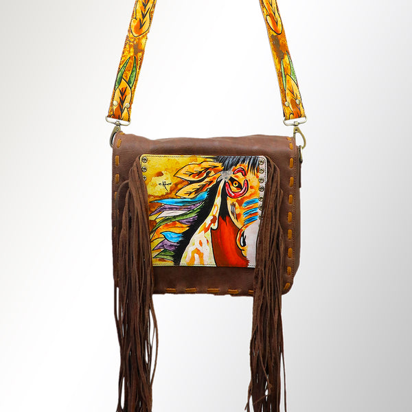 ADBGM109 Fringed Leather Western Crossbody Bag - Painted Artwork