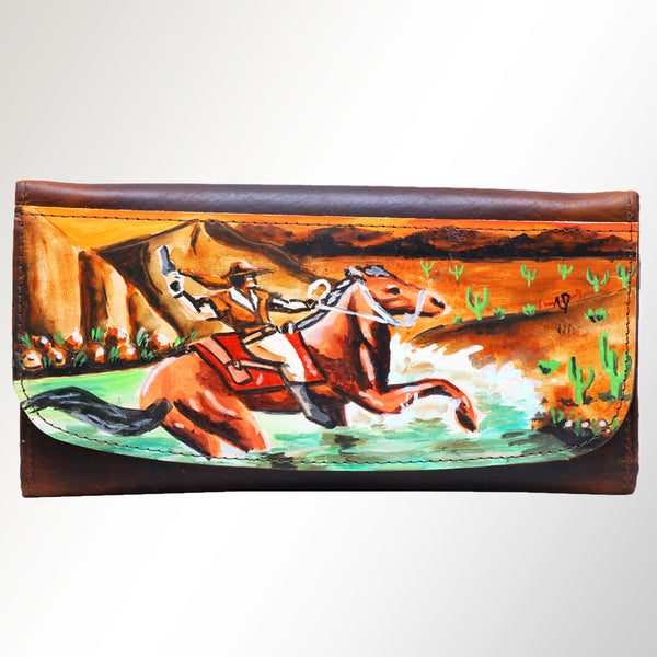 ADBGM112 Hand-Painted Leather Crossbody Clutch - Western Design