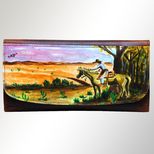 ADBGM112 Hand-Painted Leather Crossbody Clutch - Western Design
