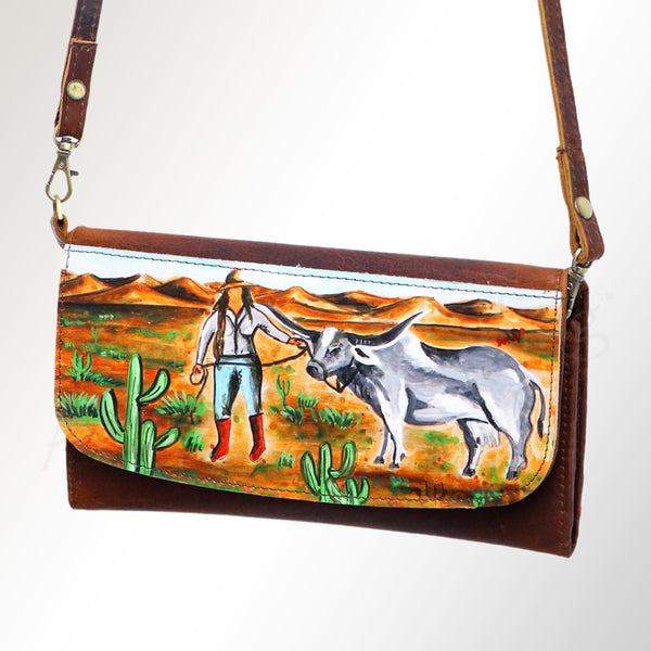 ADBGM112 Hand-Painted Leather Crossbody Clutch - Western Design by American Darling