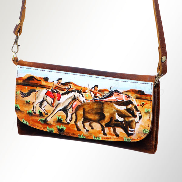 ADBGM112 Hand-Painted Leather Crossbody Clutch - Western Design by American Darling