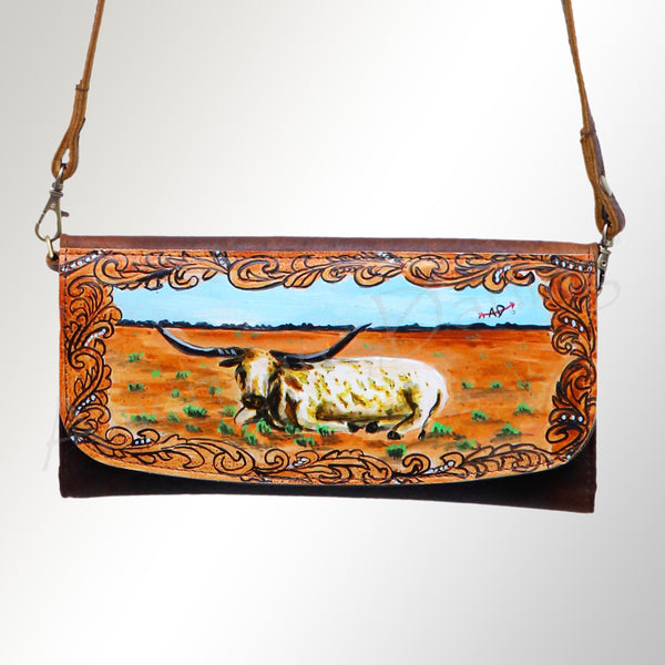 ADBGM112 Hand-Painted Leather Crossbody Clutch -Floral Western Design