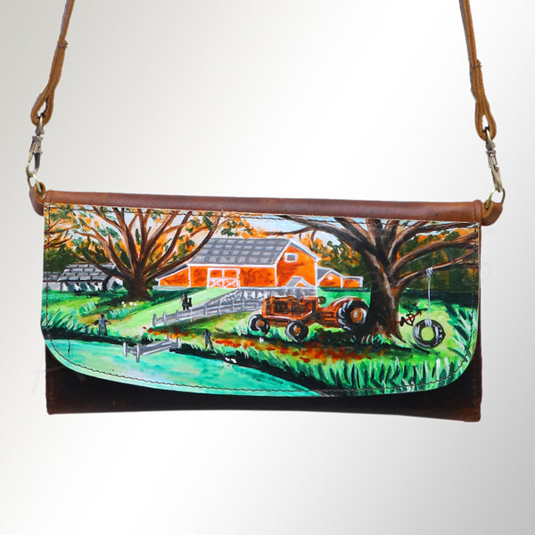 ADBGM112 Hand-Painted Leather Crossbody Clutch -Floral Western Design