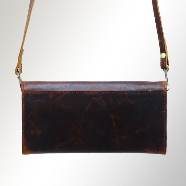 ADBGM112 Hand-Painted Leather Crossbody Clutch -Floral Western Design