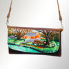 ADBGM112 Hand-Painted Leather Crossbody Clutch -Floral Western Design