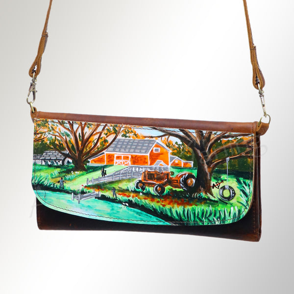 ADBGM112 Hand-Painted Leather Crossbody Clutch -Floral Western Design