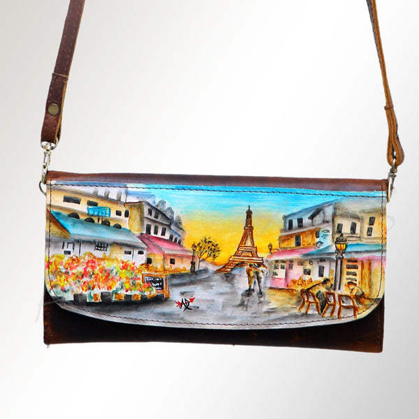 ADBGM112 Hand-Painted Leather Crossbody Clutch -Floral Western Design
