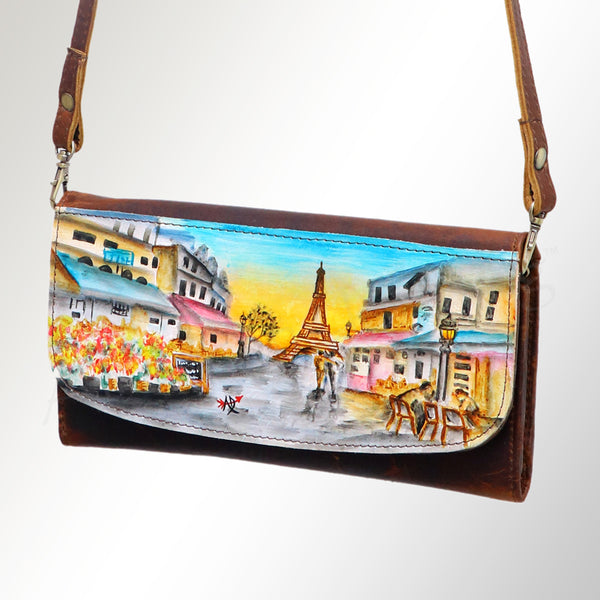 ADBGM112 Hand-Painted Leather Crossbody Clutch -Floral Western Design