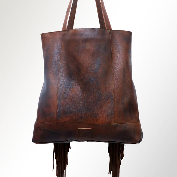ADBGM119 Genuine Leather Fringe Tote - Western Knotted Strap Shoulder Bag
